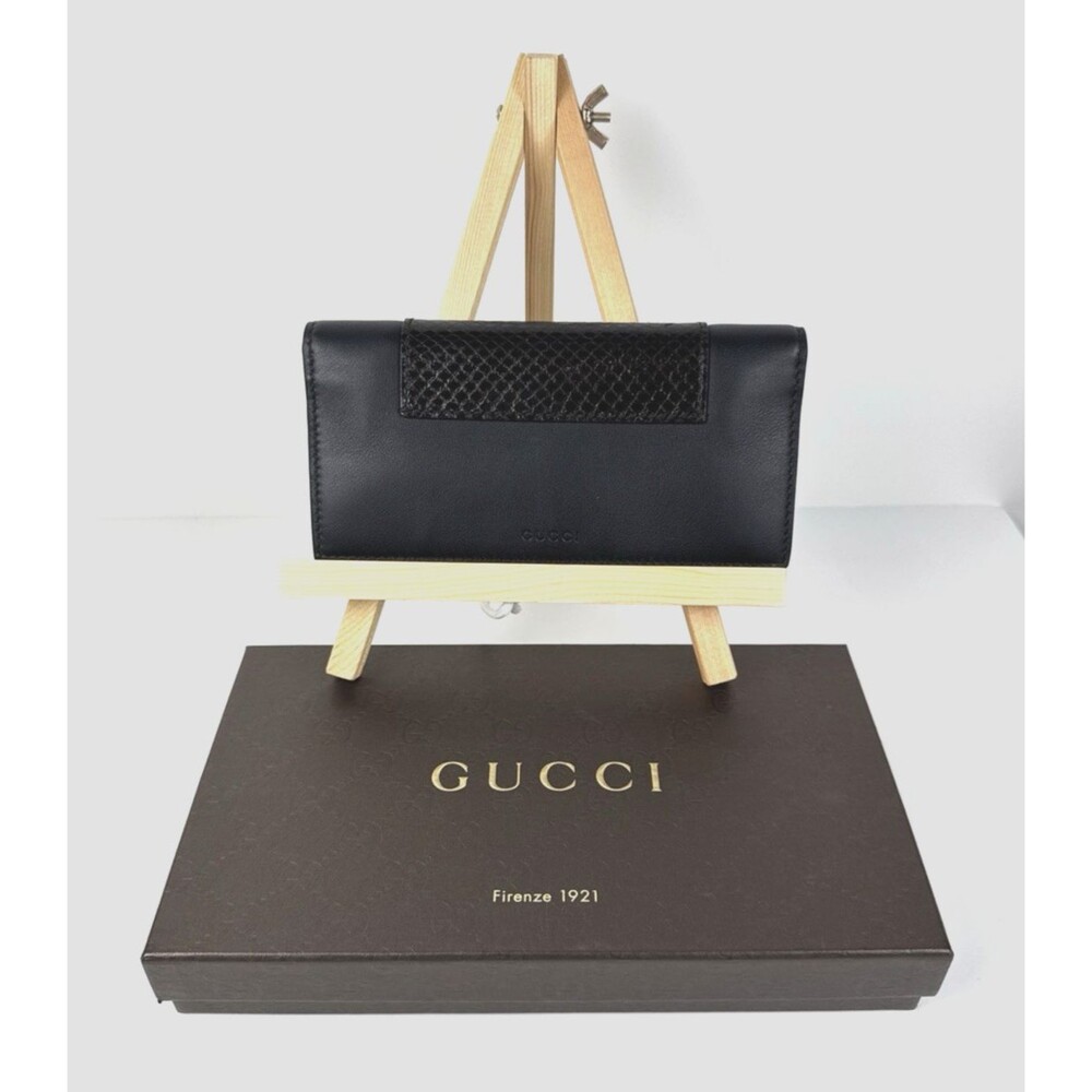 GGucci Bi-fold Long Wallet Python Snake Skin Leather Black